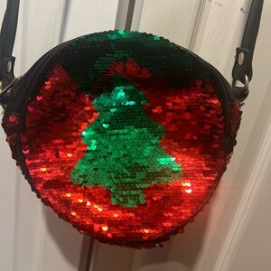 MAD LOVE Red & Green Sequin Christmas Tree Black Crossbody Bag